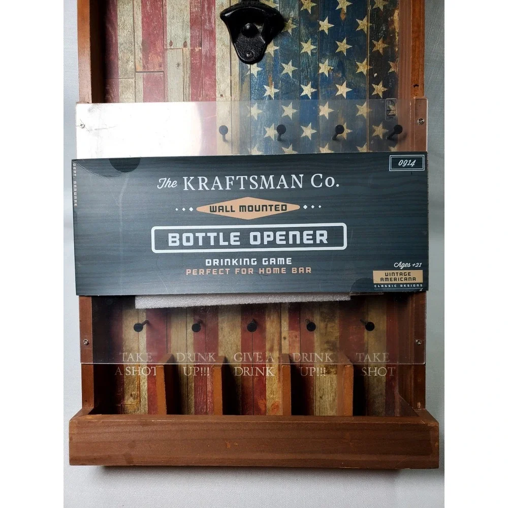 The Kraftsman Co ☆‎ American Flag Wall Mounted Drinking Game & Bottle Opener☆NEW